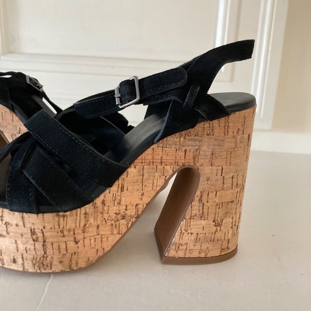 NWOT Free People Lisbon Platform Plain Black Strappy Mules Sz 36.5 - Picture 3 of 8